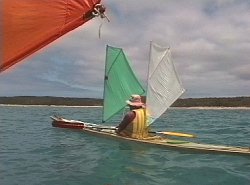 Laurie under sail, Hope Channel, Hunter Island