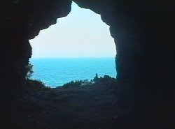 Looking out of the cave, Hunter Island