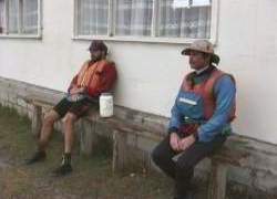 Mick and Grant outside the shop