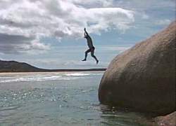 Jeff, early morning swim, Christmas Beach, Cape Barren Is.