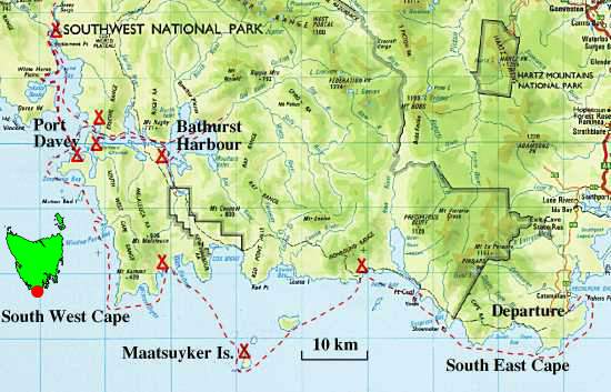 A map of the trip along the south coast 