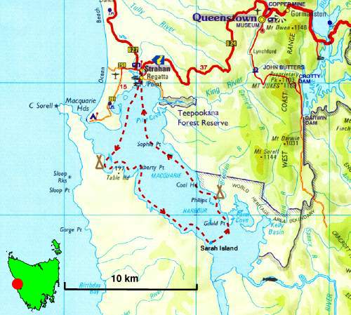 A Map of the trip to Macquarie Harbour 