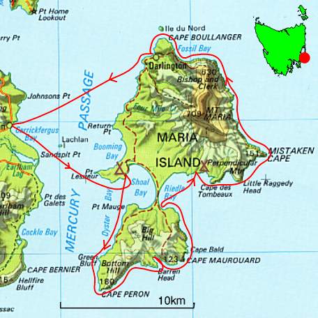 Map of the Maria Island Trip