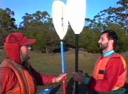 Mick and Toby comparing paddles